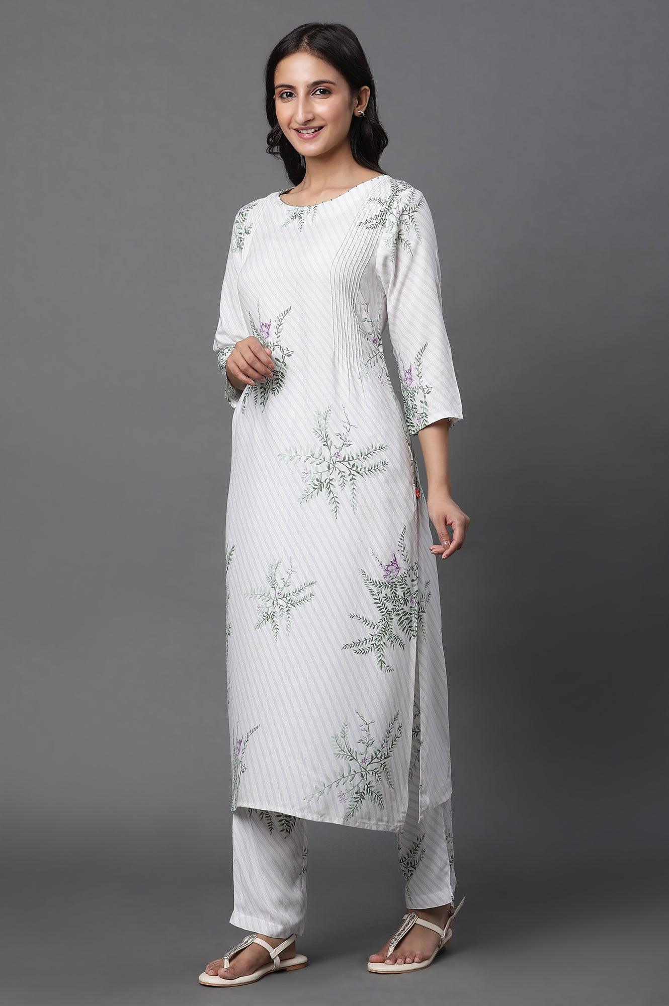 W for Woman Ecru Straight Printed Kurta And Pants Set
