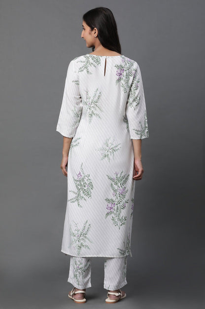 W for Woman Ecru Straight Printed Kurta And Pants Set