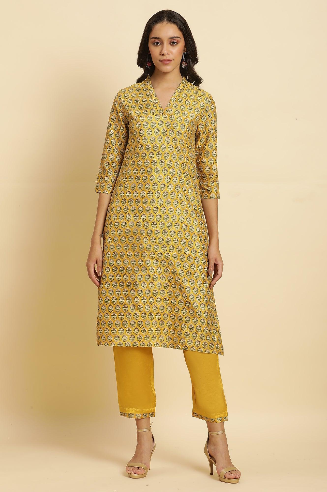 W for Woman Mustard Yellow Glitter Printed Kurta Set