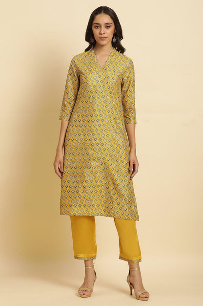 W for Woman Mustard Yellow Glitter Printed Kurta Set