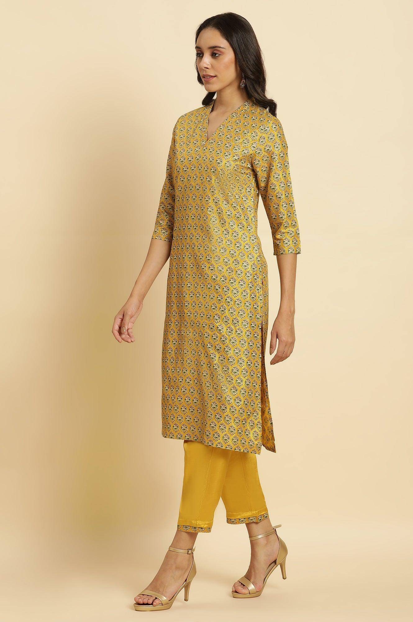 W for Woman Mustard Yellow Glitter Printed Kurta Set