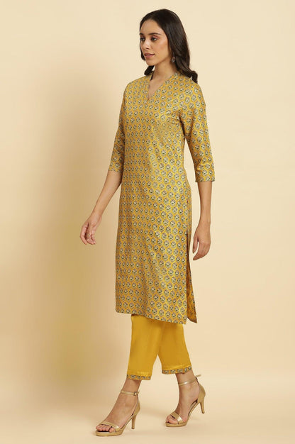 W for Woman Mustard Yellow Glitter Printed Kurta Set
