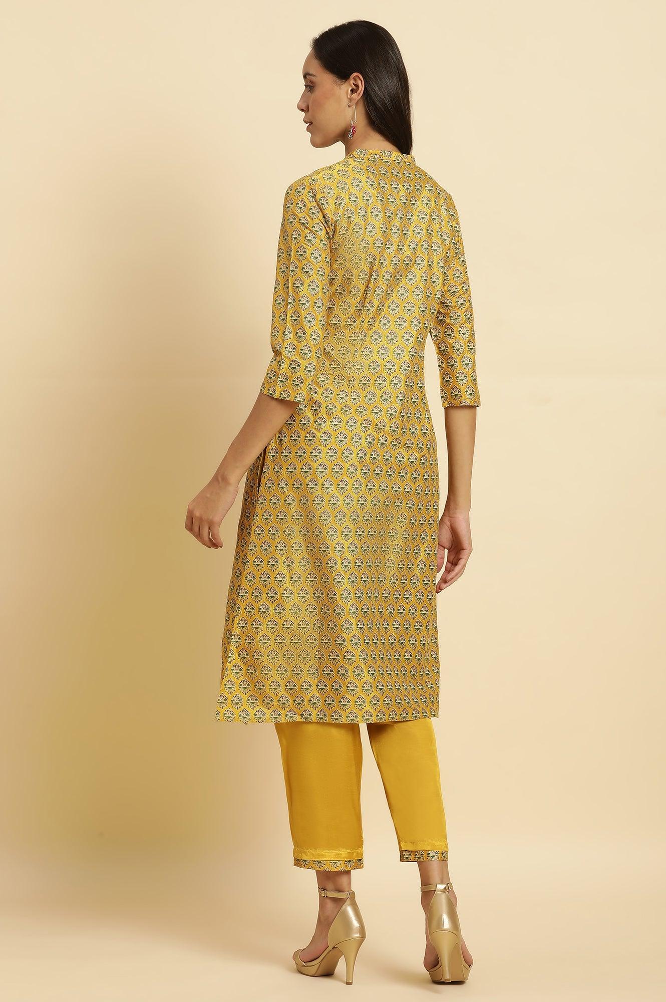 W for Woman Mustard Yellow Glitter Printed Kurta Set