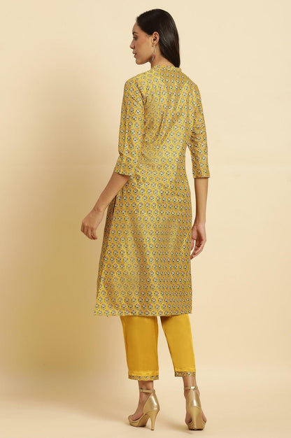 W for Woman Mustard Yellow Glitter Printed Kurta Set