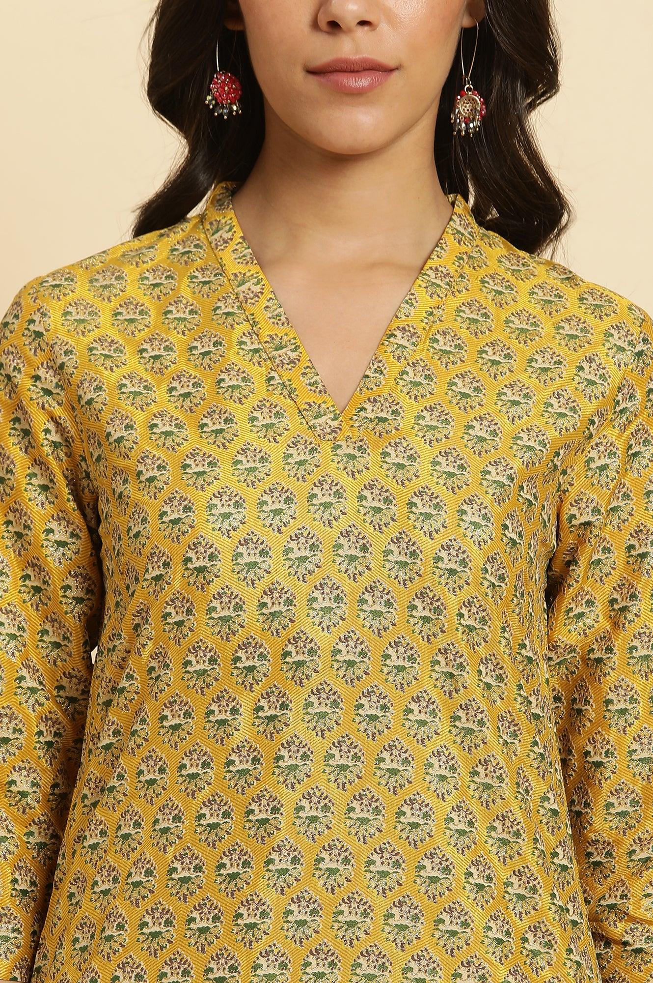 W for Woman Mustard Yellow Glitter Printed Kurta Set