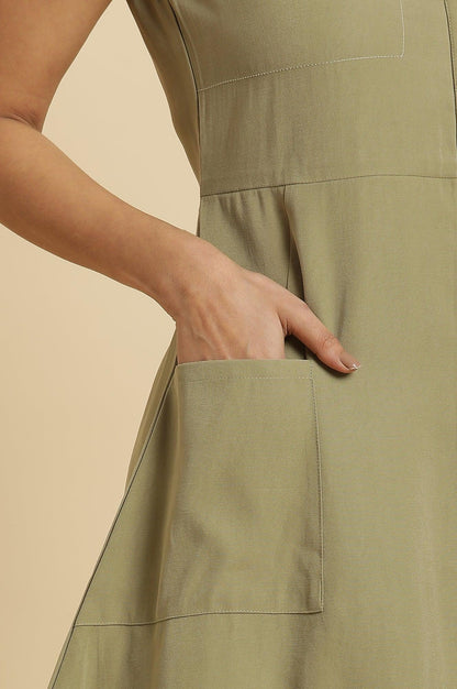 W for Woman Green Solid A-Line Tailored Long Dress