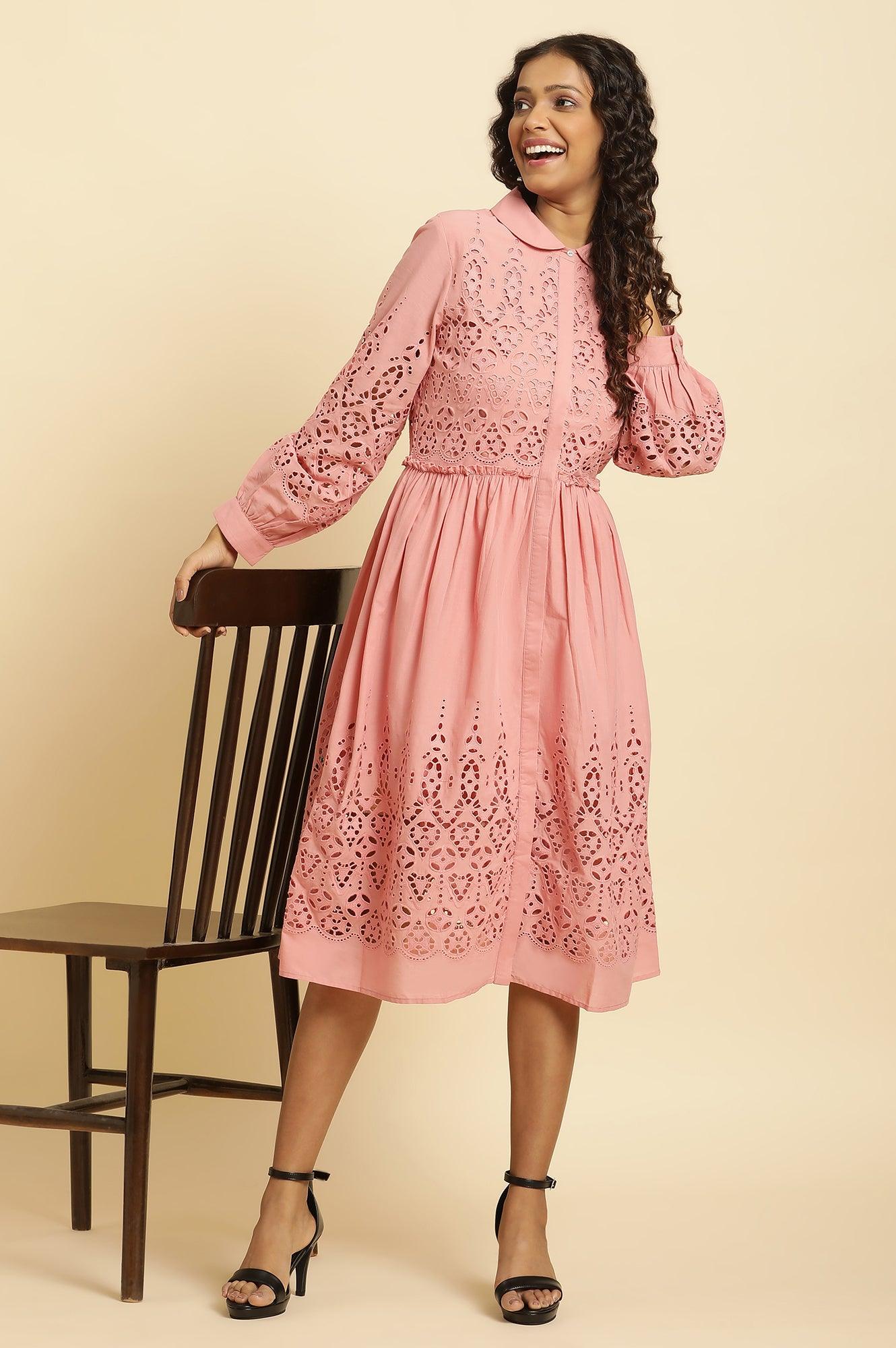 W for Woman Pink Schiffli Western Shirt Dress