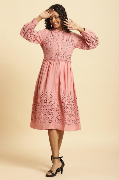 W for Woman Pink Schiffli Western Shirt Dress