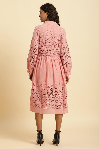 W for Woman Pink Schiffli Western Shirt Dress