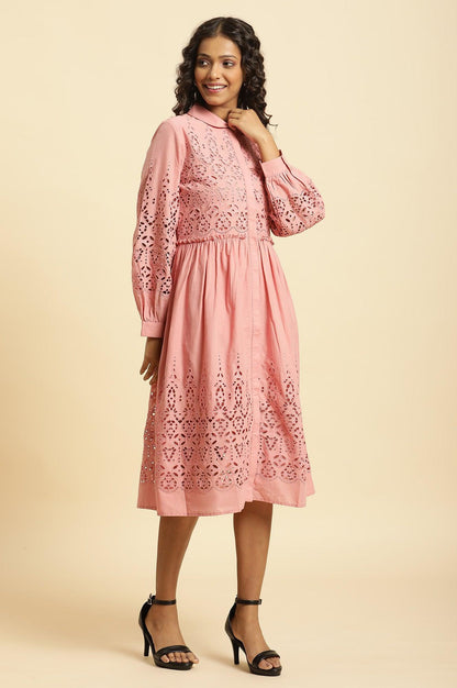 W for Woman Pink Schiffli Western Shirt Dress