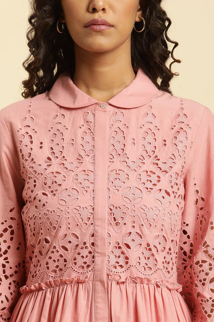 W for Woman Pink Schiffli Western Shirt Dress