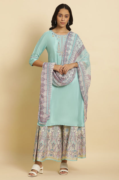 W for Woman Bright Blue Embroidered Kurta