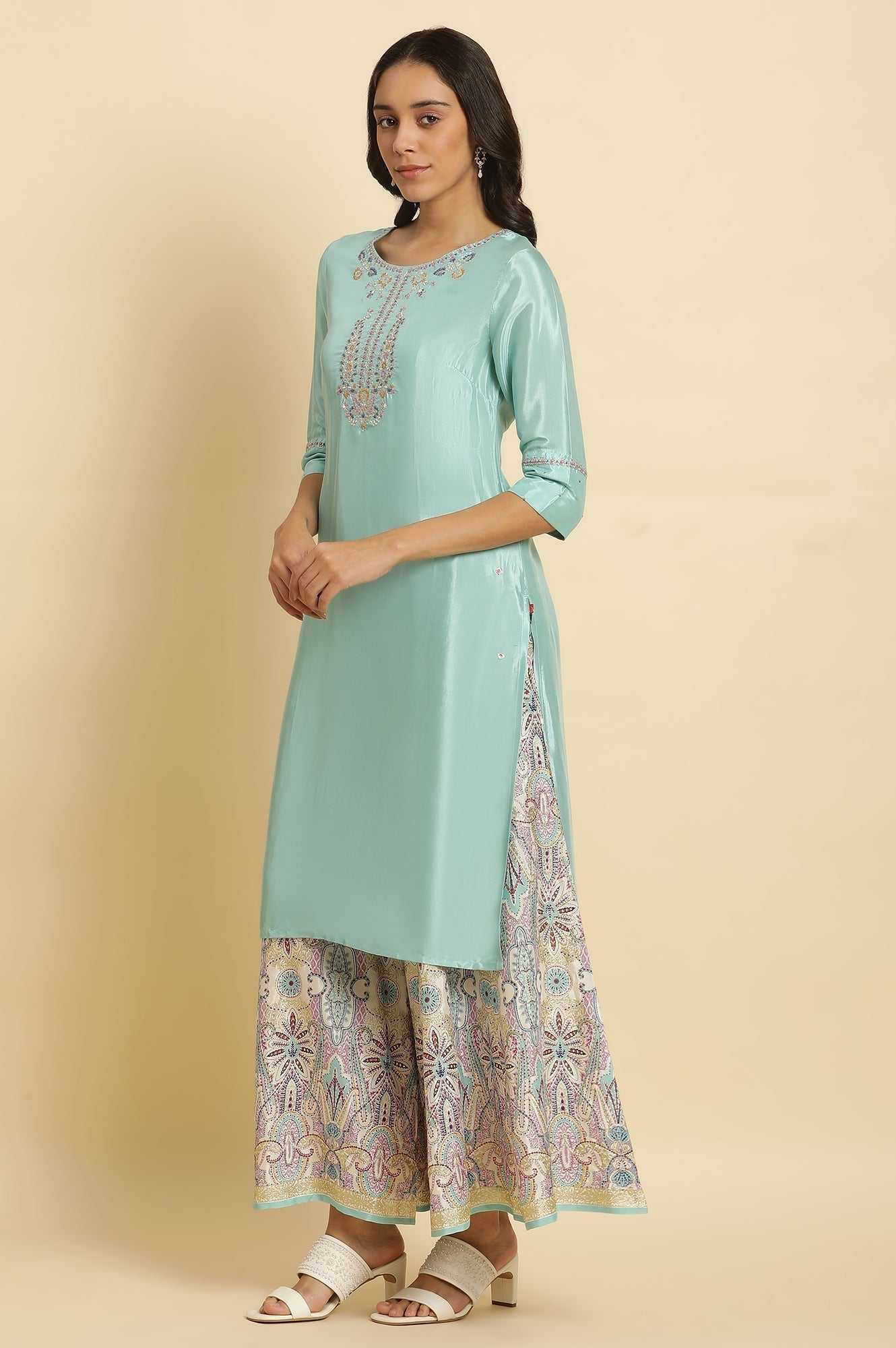 W for Woman Bright Blue Embroidered Kurta