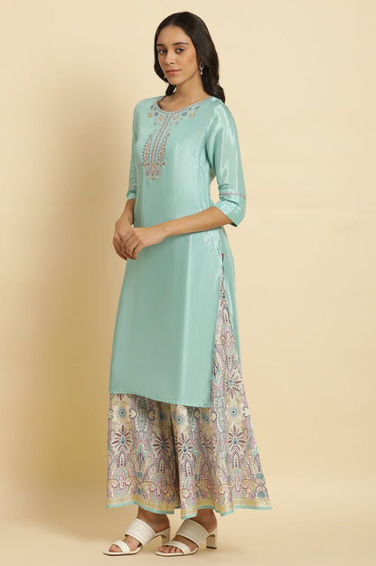 W for Woman Bright Blue Embroidered Kurta
