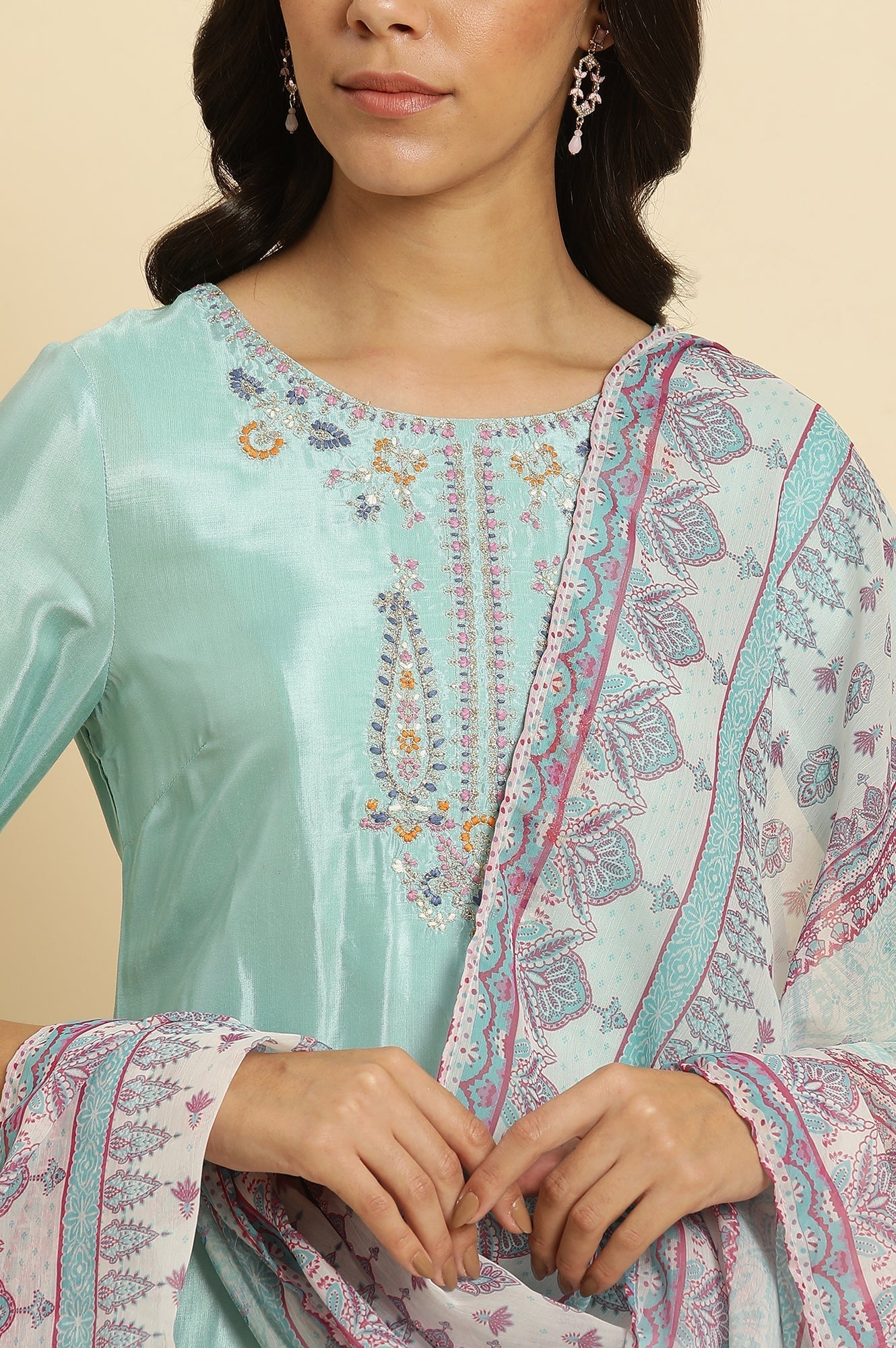 W for Woman Bright Blue Embroidered Kurta
