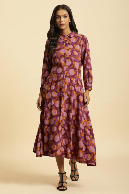 W for Woman Purple Abstract Printed A-Line Western Dress