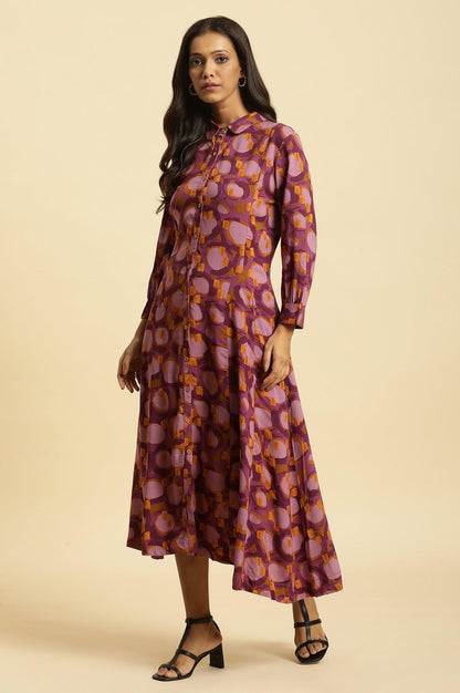 W for Woman Purple Abstract Printed A-Line Western Dress
