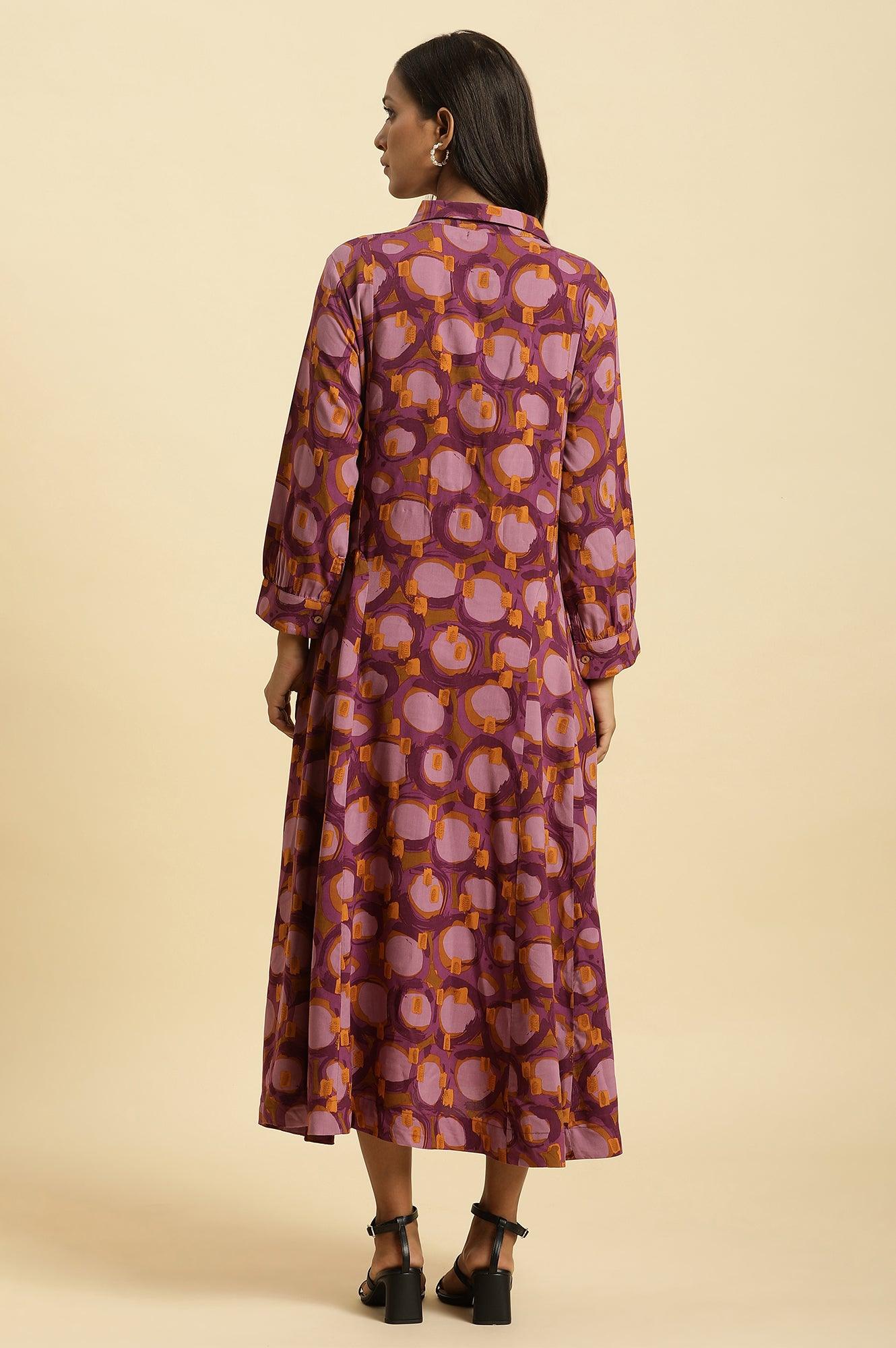 W for Woman Purple Abstract Printed A-Line Western Dress