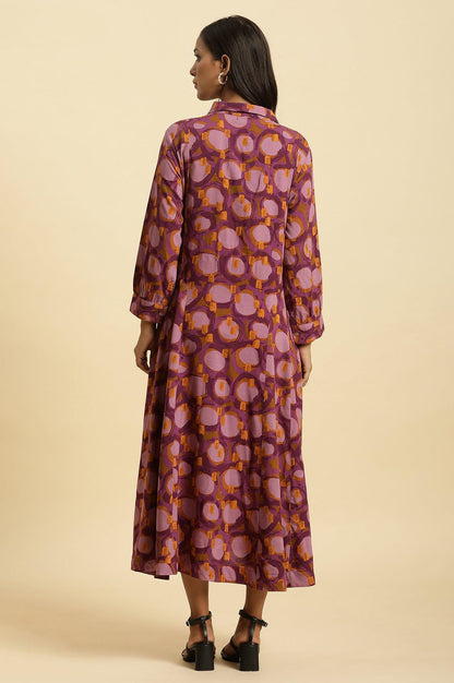 W for Woman Purple Abstract Printed A-Line Western Dress