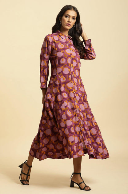 W for Woman Purple Abstract Printed A-Line Western Dress
