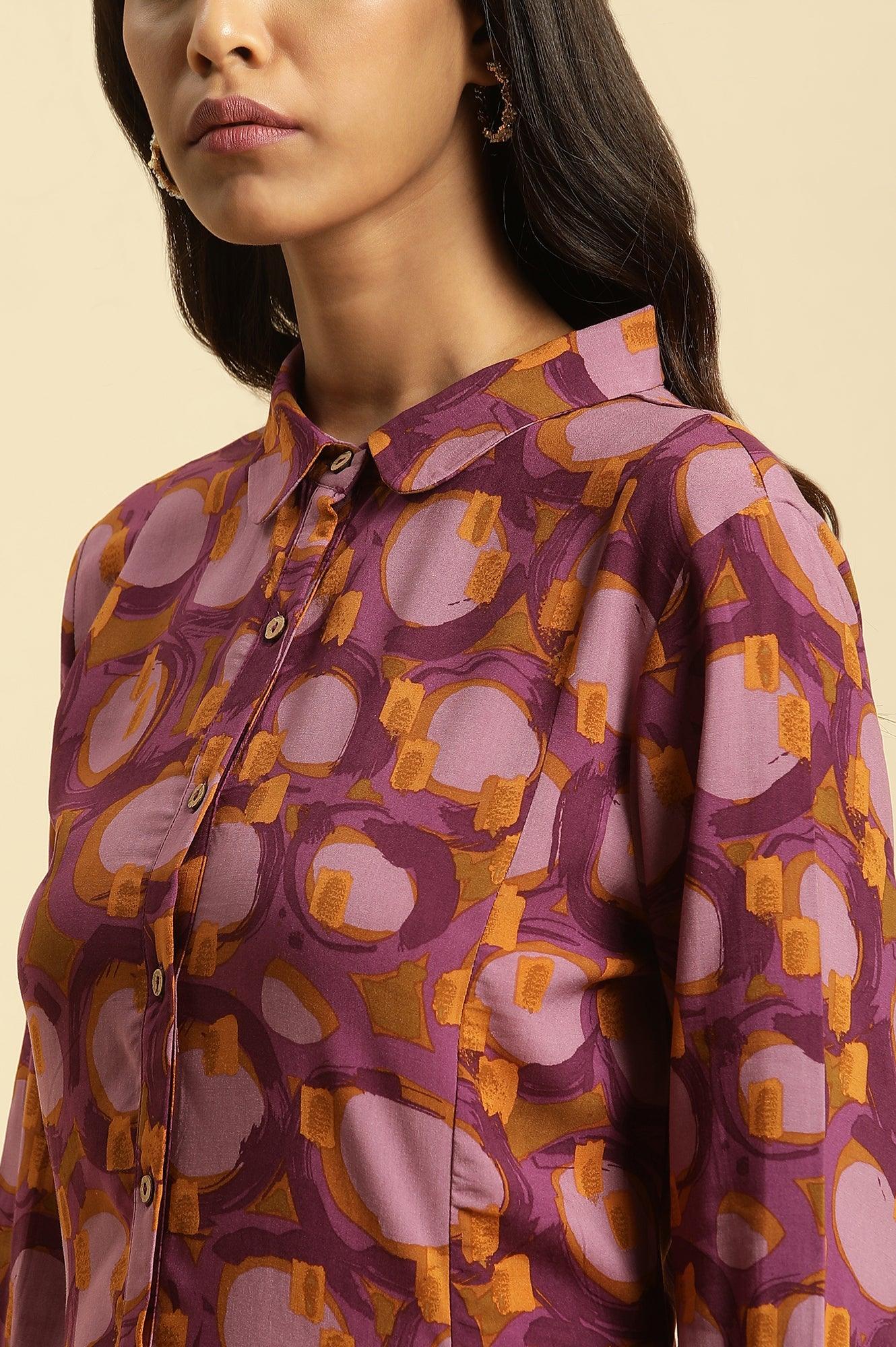 W for Woman Purple Abstract Printed A-Line Western Dress