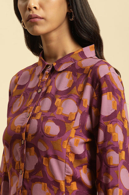 W for Woman Purple Abstract Printed A-Line Western Dress