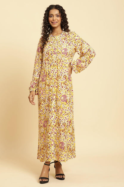 W for Woman Yellow Floral Printed Flared Western Dress