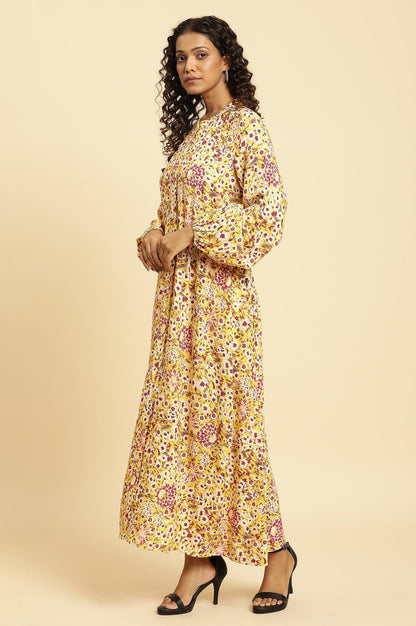 W for Woman Yellow Floral Printed Flared Western Dress
