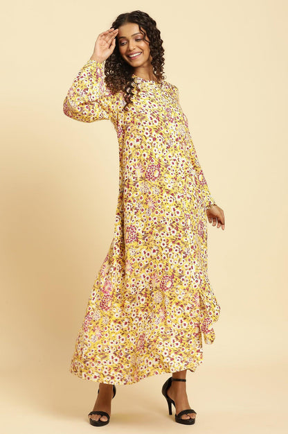 W for Woman Yellow Floral Printed Flared Western Dress
