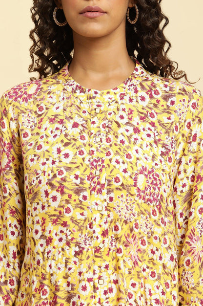 W for Woman Yellow Floral Printed Flared Western Dress