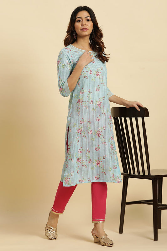 W for Woman Blue Floral Printed Light Festive Kurta