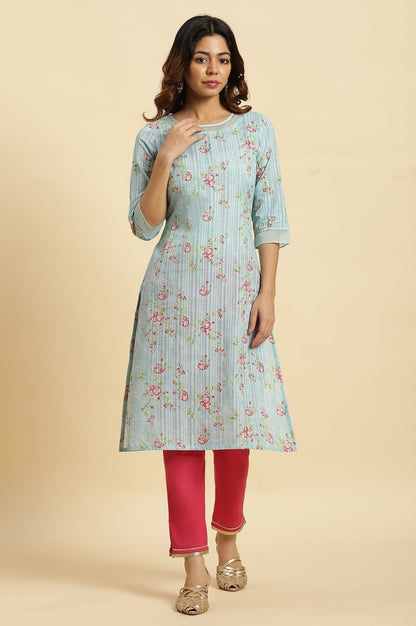 W for Woman Blue Floral Printed Light Festive Kurta