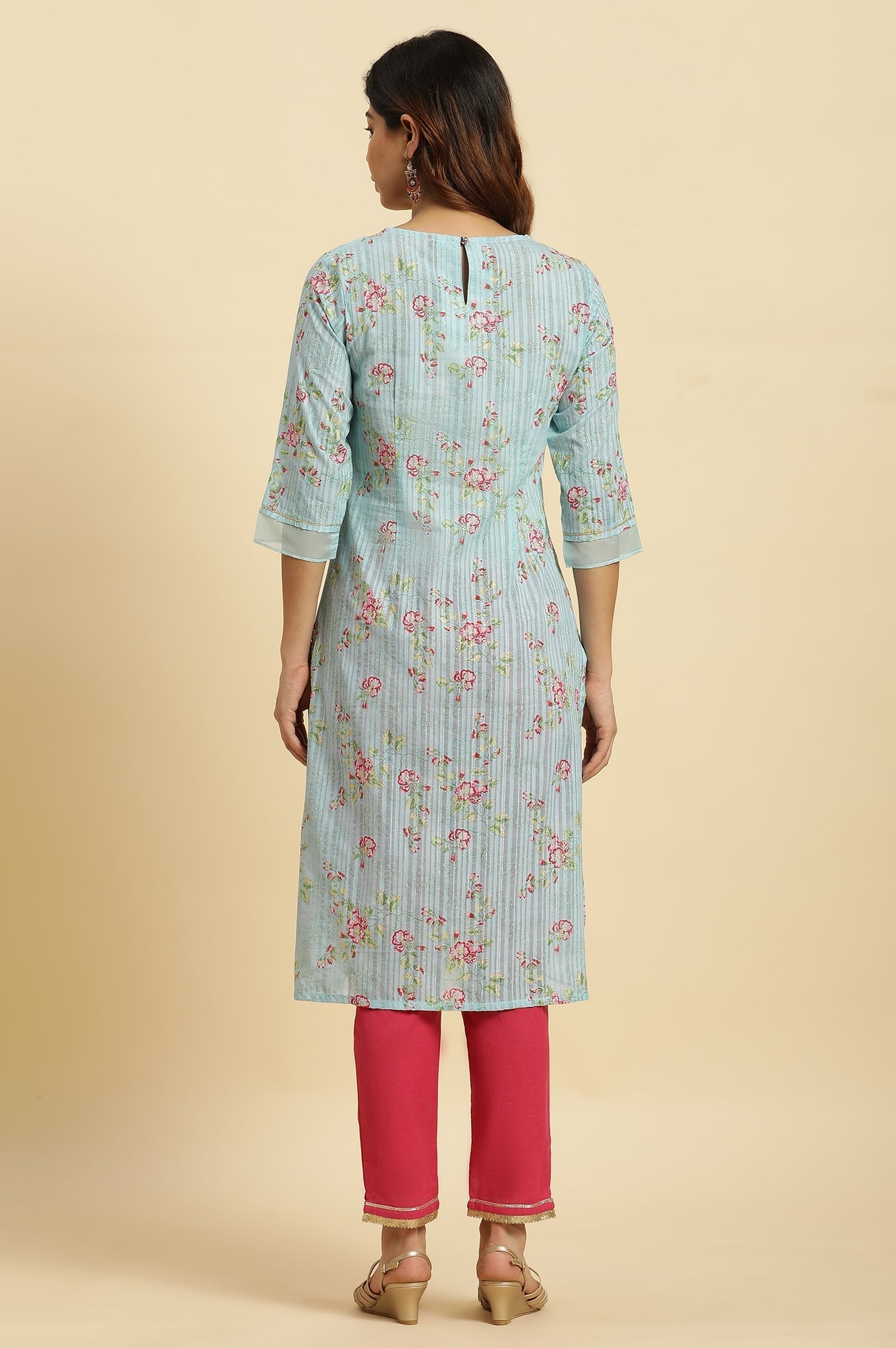 W for Woman Blue Floral Printed Light Festive Kurta