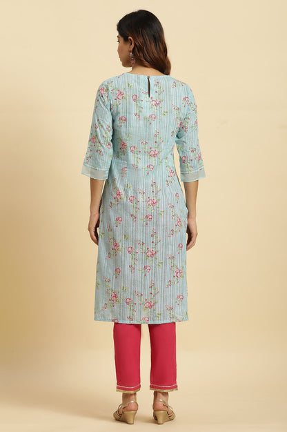 W for Woman Blue Floral Printed Light Festive Kurta