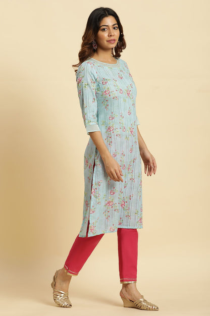 W for Woman Blue Floral Printed Light Festive Kurta