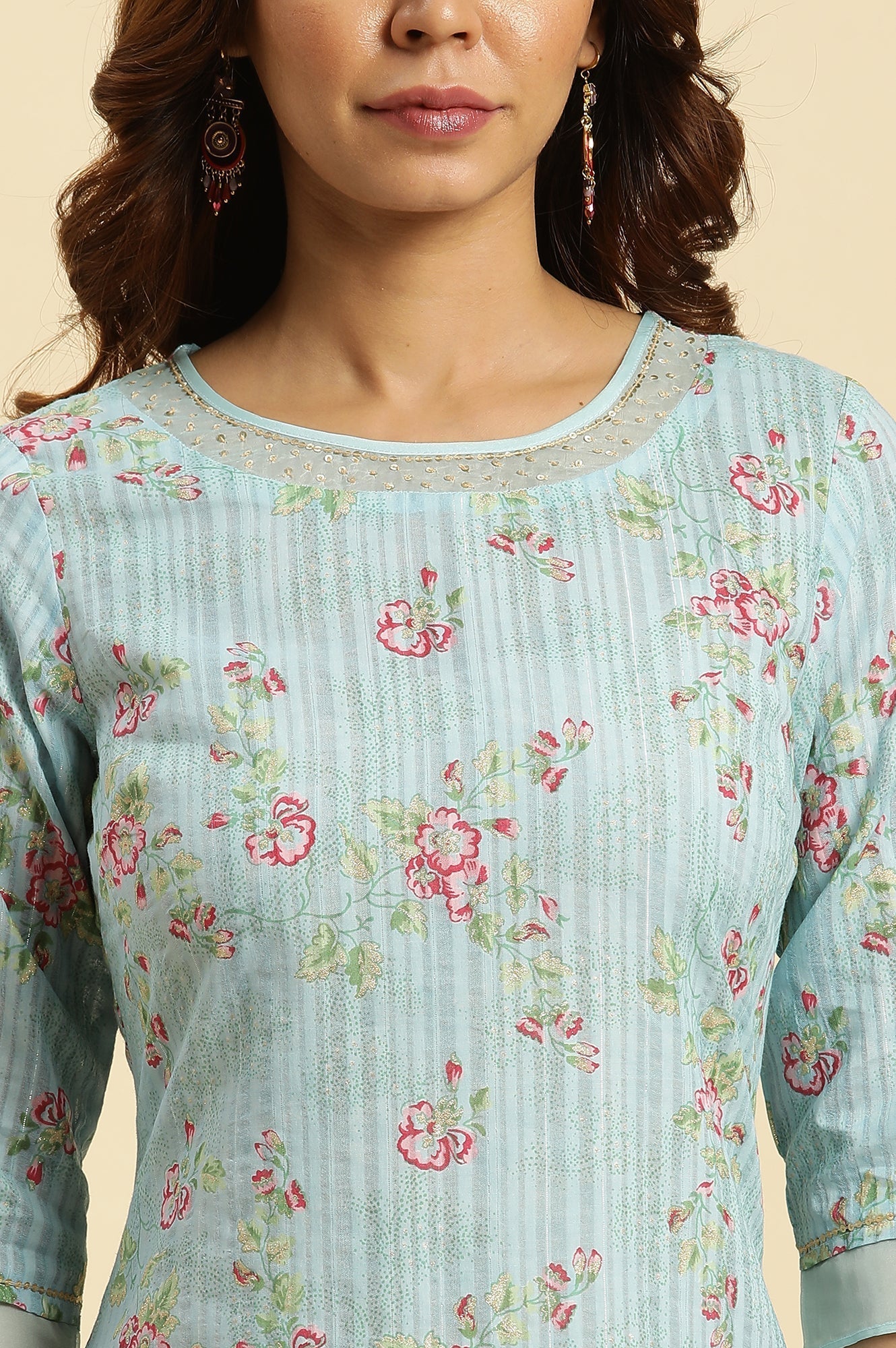 W for Woman Blue Floral Printed Light Festive Kurta