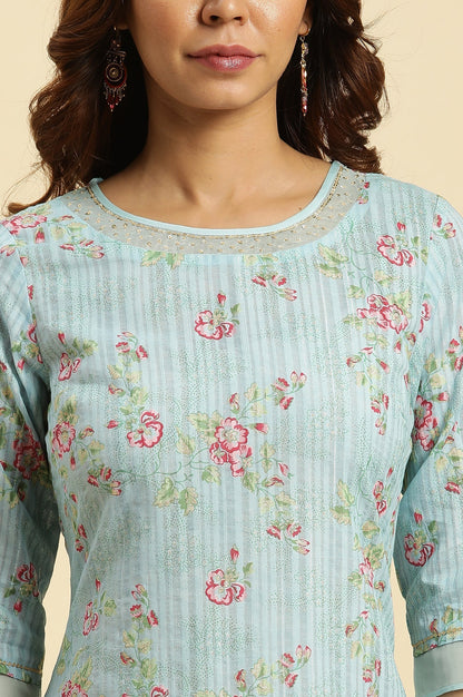 W for Woman Blue Floral Printed Light Festive Kurta
