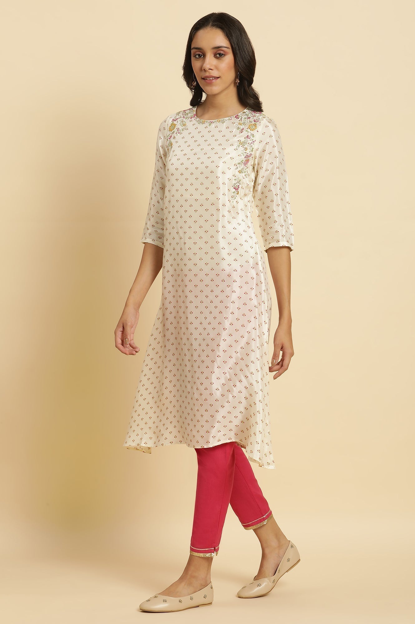 W for Woman Ecru A-line Embroidered Festive Kurta