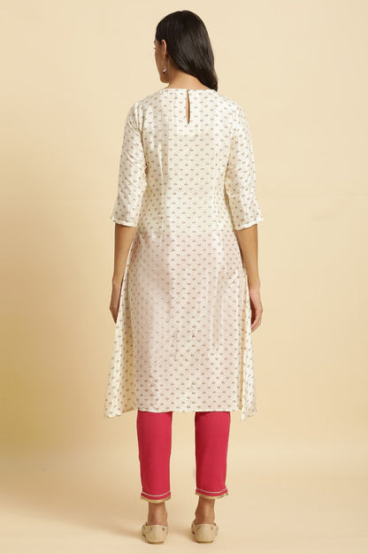 W for Woman Ecru A-line Embroidered Festive Kurta