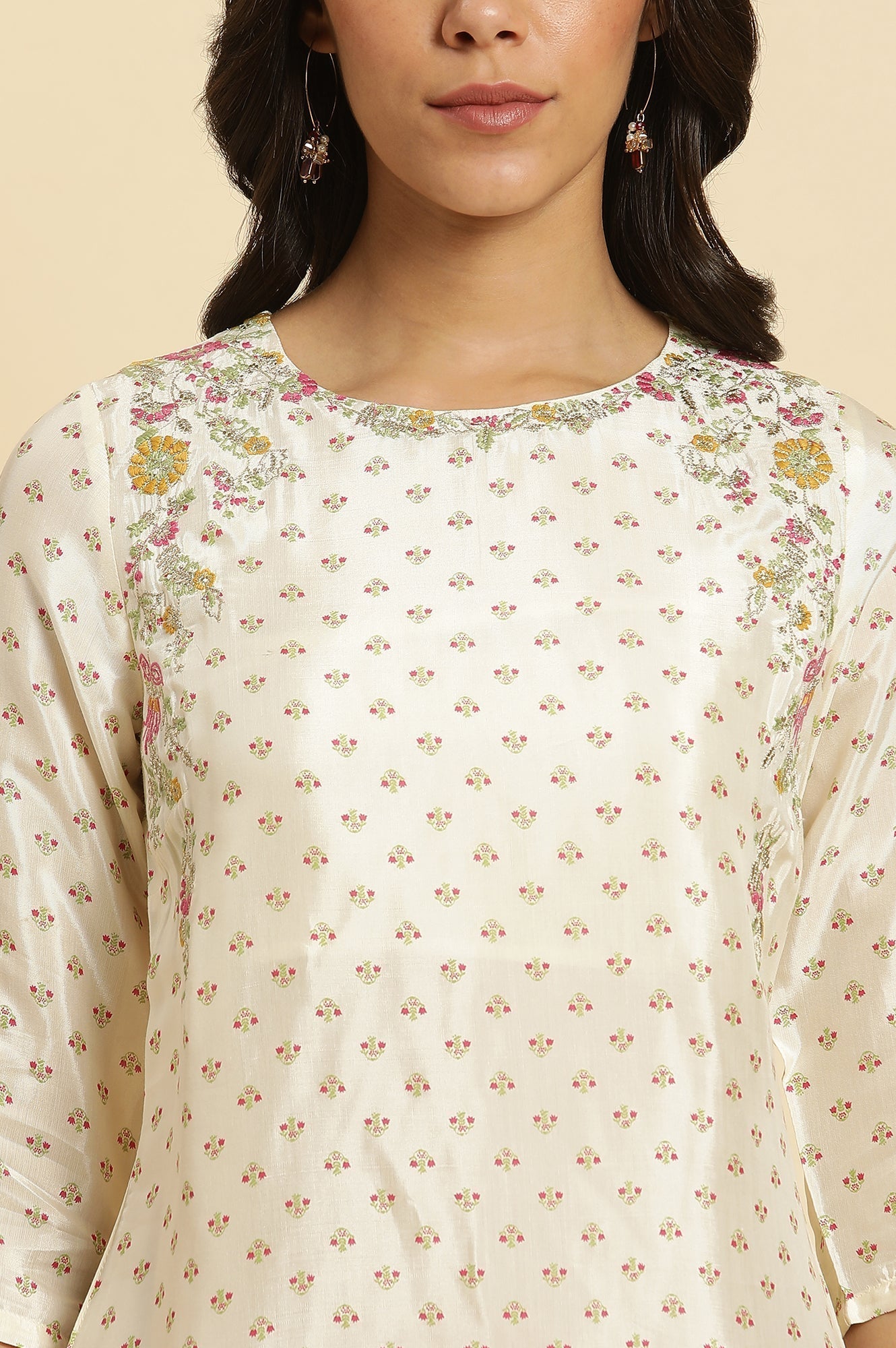 W for Woman Ecru A-line Embroidered Festive Kurta