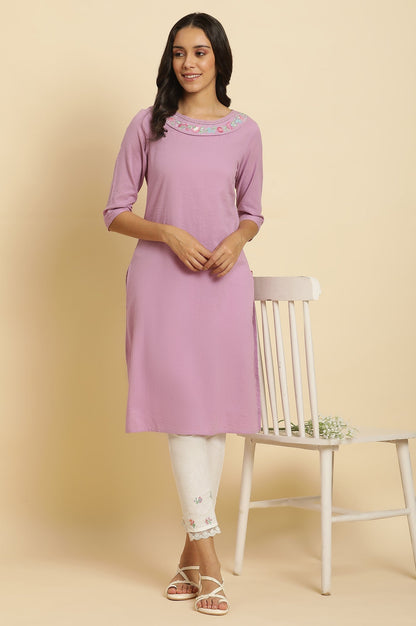 W for Woman Light Purple Seer Sucker Embroidered Kurta