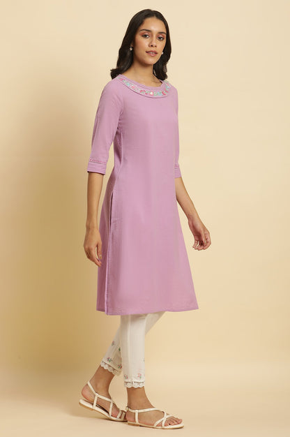 W for Woman Light Purple Seer Sucker Embroidered Kurta