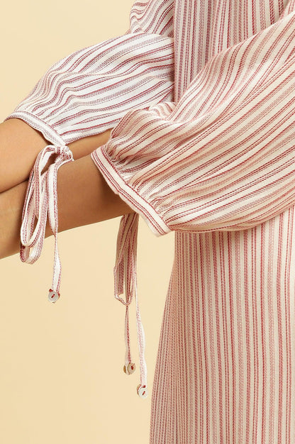 W for Woman Red and White Striped Schiffli Embroidered Straight Kurta
