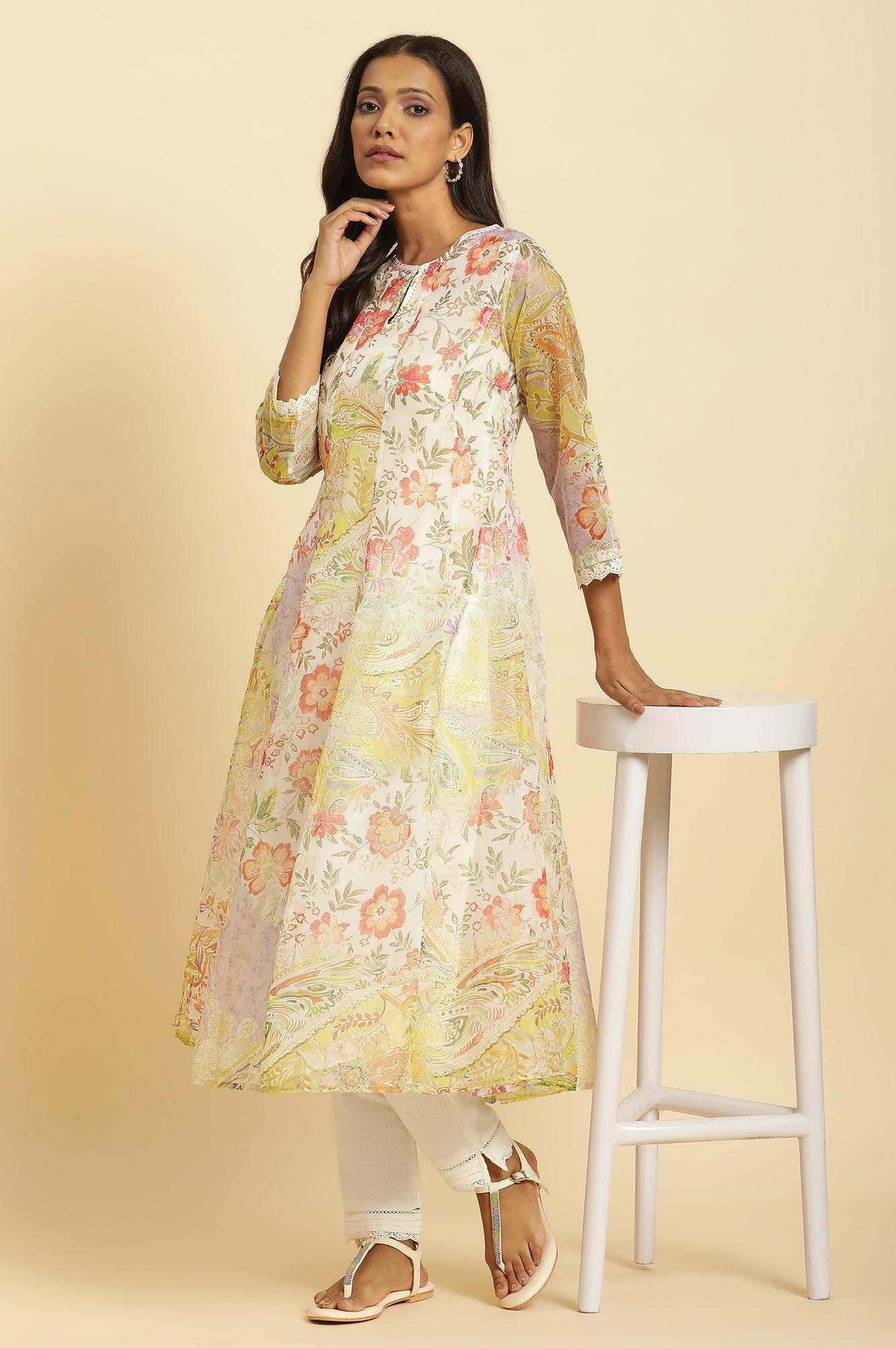 W for Woman Soft Multi-Coloured Flared Organza Kurta