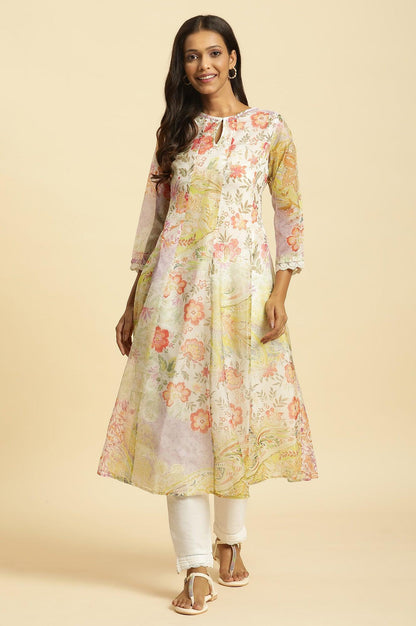 W for Woman Soft Multi-Coloured Flared Organza Kurta