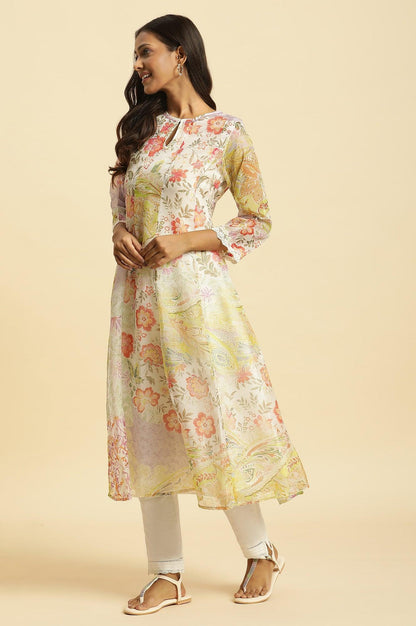 W for Woman Soft Multi-Coloured Flared Organza Kurta