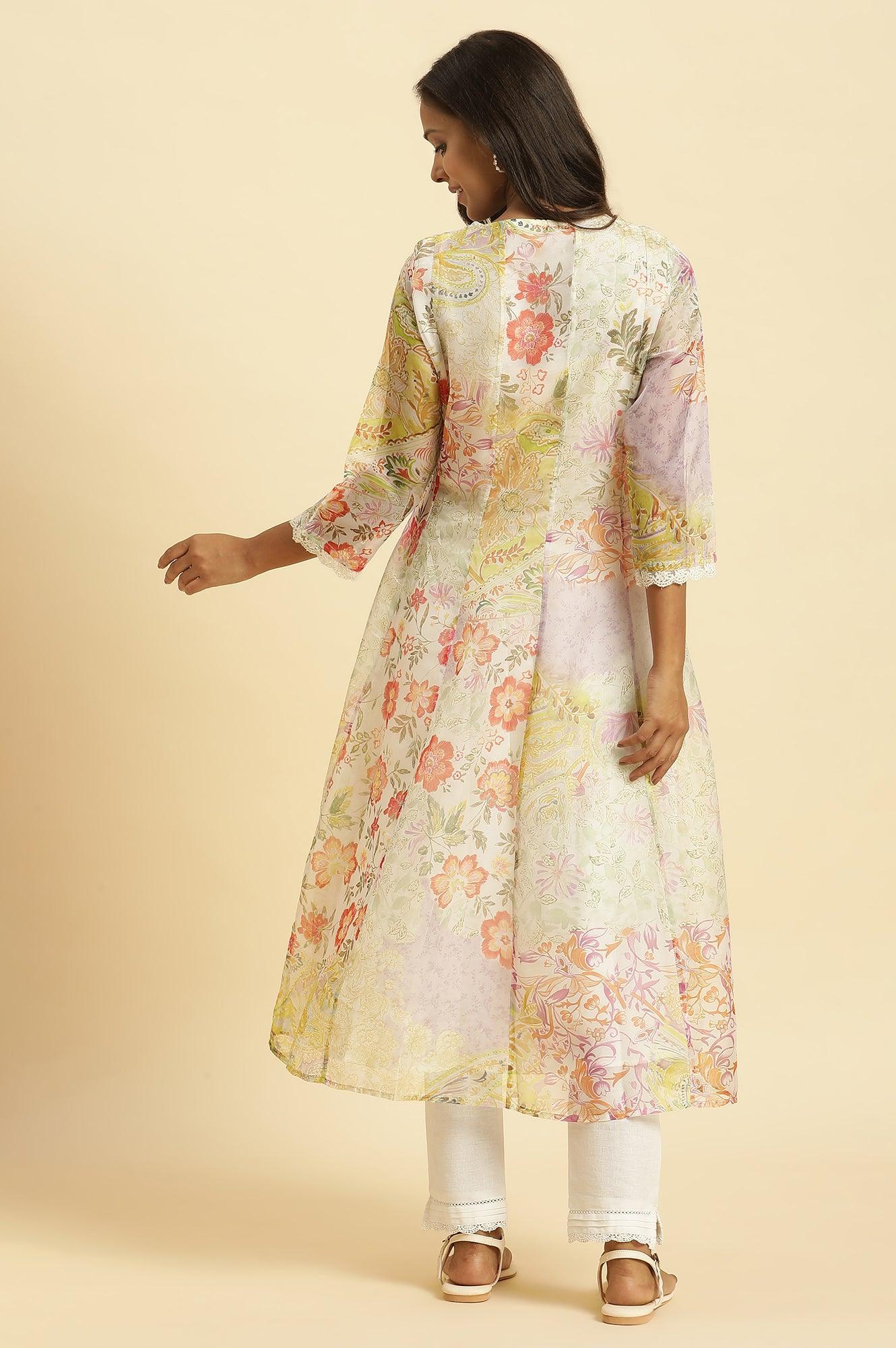 W for Woman Soft Multi-Coloured Flared Organza Kurta