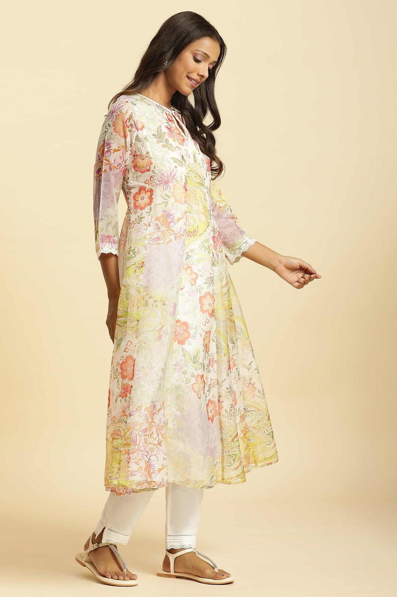 W for Woman Soft Multi-Coloured Flared Organza Kurta