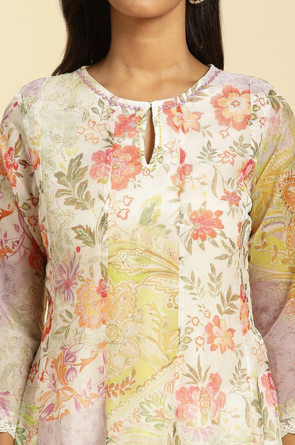 W for Woman Soft Multi-Coloured Flared Organza Kurta