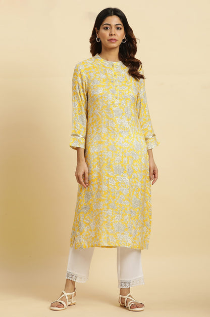 W for Woman Yellow Floral Printed A-line Kurta